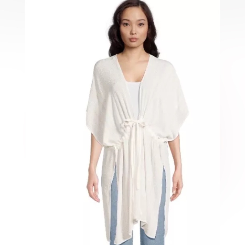 💜Time &True ivorygold tie front flowy oversized kimono,Swimsuit coverUp size S-M